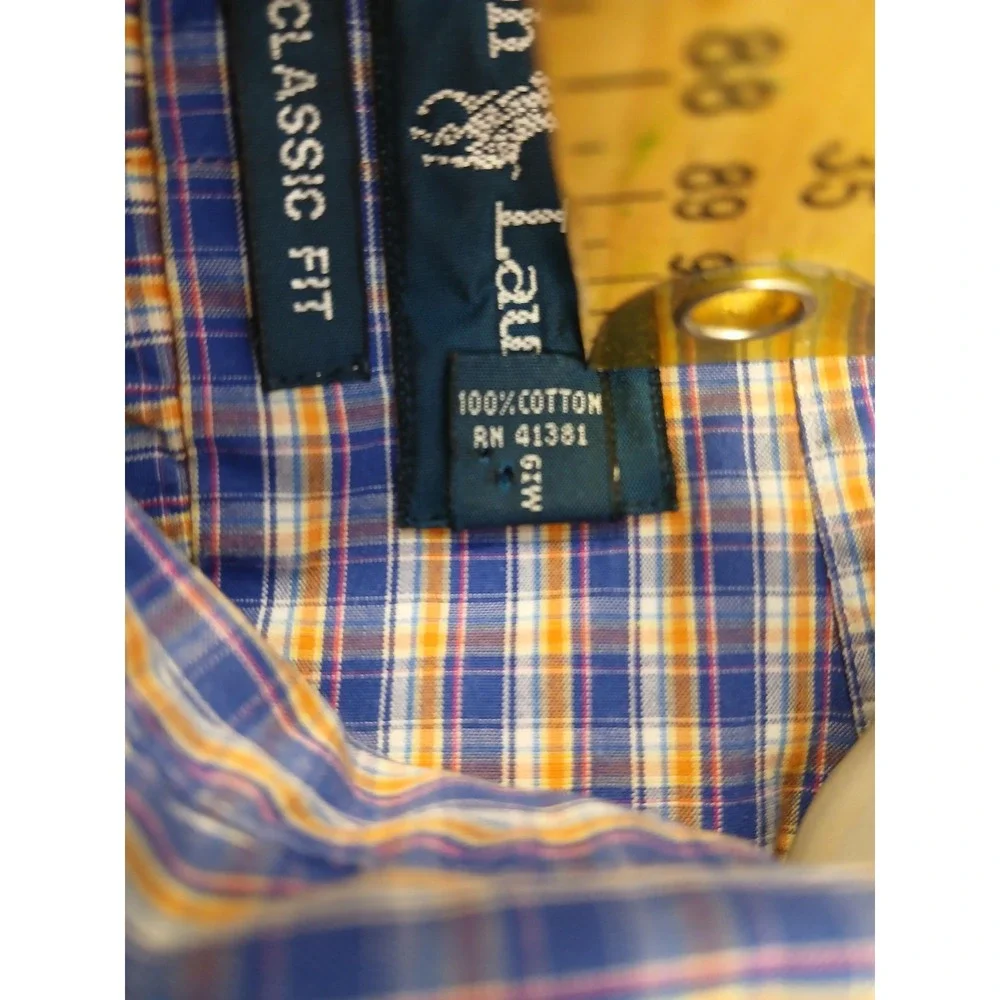 Ralph Lauren Shirt Mens Medium Blue Plaid Classic Fit Button‎ Down Long Sleeve